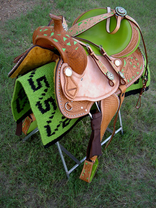 Horse Western Barrel Show Pleasure LEATHER SADDLE Bridle  5046