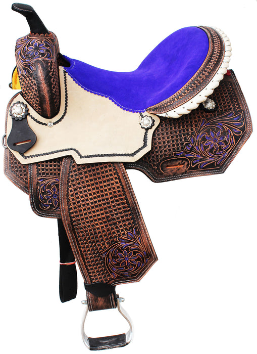 Horse Western Barrel Show Pleasure LEATHER SADDLE Turquoise 5090