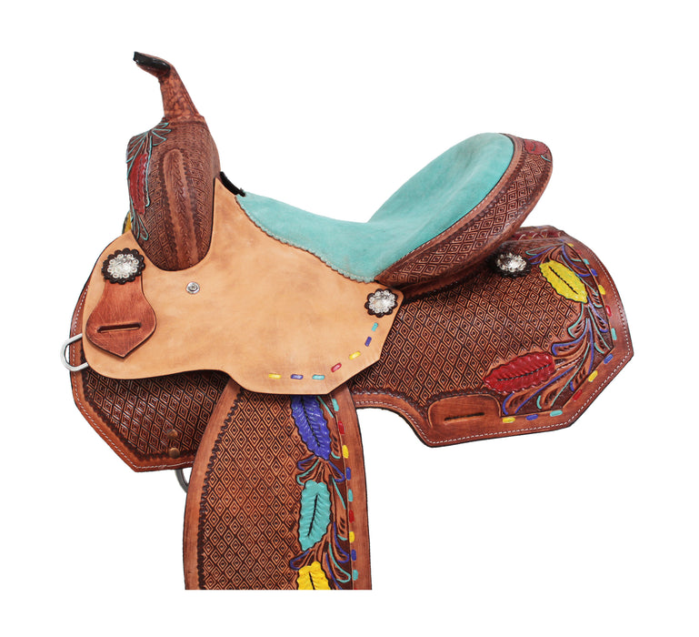 Horse Western Barrel Show Pleasure LEATHER SADDLE Feather 5093TR