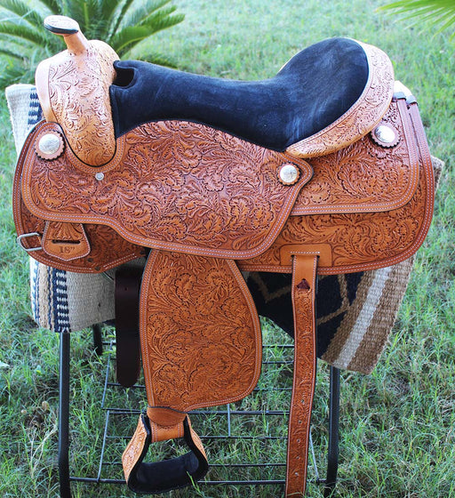18" Horse Western Barrel Show Pleasure LEATHER SADDLE Bridle  50DBC1