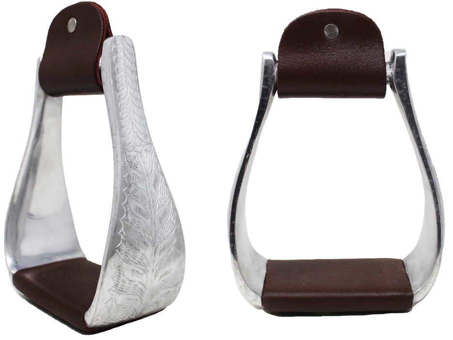 Horse Saddle Western Lightweight Aluminum 5" Wide Leather Tread Stirrups 51109BR