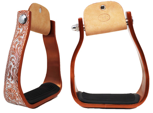 Horse Western 5" Barrel Racer Engraved Aluminum Angled Show Stirrups 51140