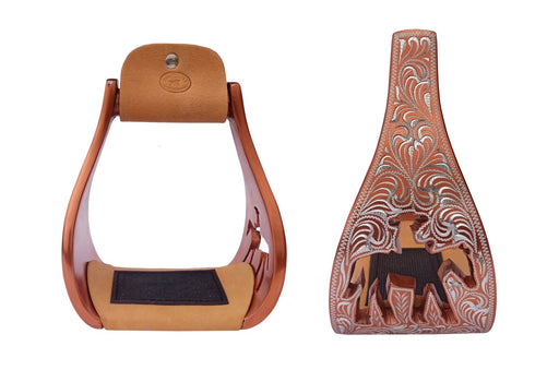 Horse Western Saddle Turquoise Aluminium Bell Engraved Cut-Out Stirrups 51146v