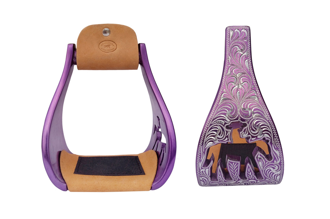 Horse Western Saddle Turquoise Aluminium Bell Engraved Cut-Out Stirrups 51146v