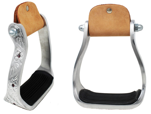 Horse Saddle Stirrups Western Aluminium Engraved Barrel Racing Rhinestones 51148PR