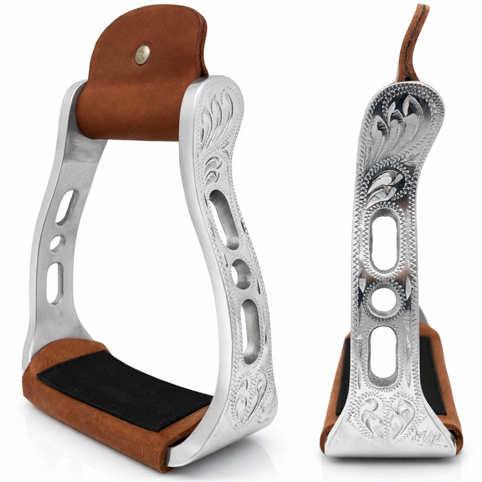 Horse Saddle Western Aluminum Barrel Engraved Straight Stirrups 51149