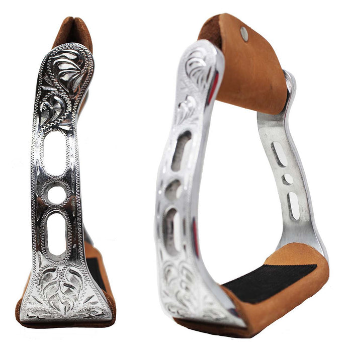 Horse Saddle Western Aluminum Barrel Engraved Straight Stirrups 51149