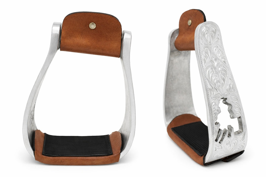 Horse Western Turquoise Aluminium Engraved Barrel Racer Angled Stirrups 51151
