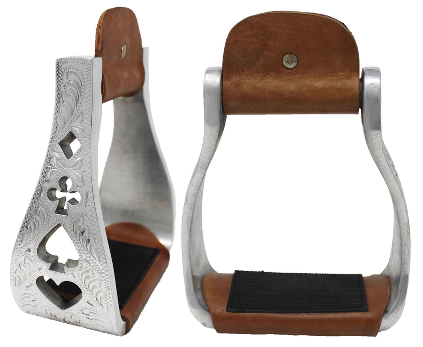Horse Western 5" Wide Saddle Aluminum Engraved Poker Riding Stirrups 51152