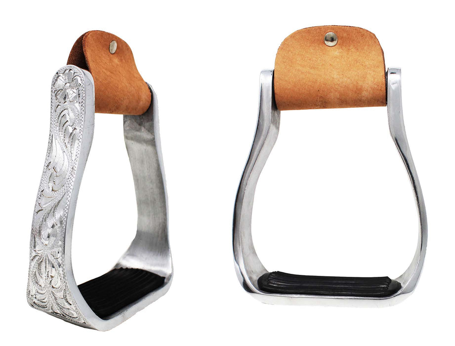 Horse Saddle Aluminium Western Riding SS Stirrups Leather Tread 51153