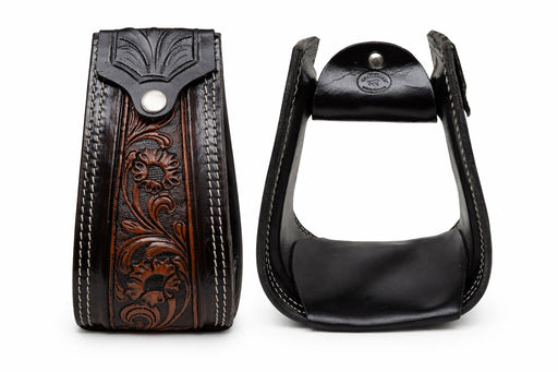 Horse Saddle Stirrups Horse Western 5" Wide Saddle Antique Floral Tooled Leather Covered Stirrups 51173AT