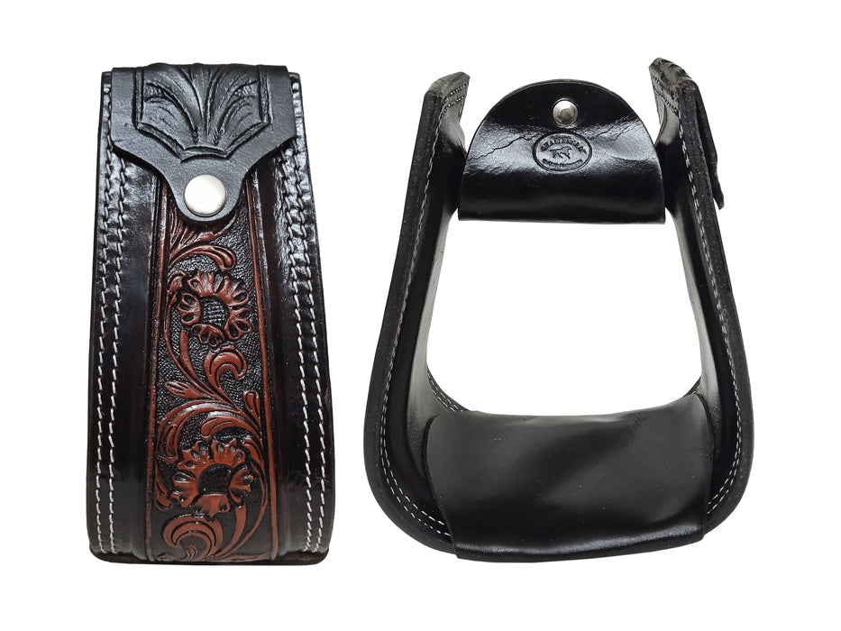 Horse Saddle Stirrups Horse Western 5" Wide Saddle Antique Floral Tooled Leather Covered Stirrups 51173AT