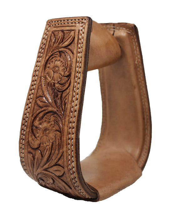 Horse Western Saddle Tack Floral Hand Tooled Leather Covered Stirrups 51173