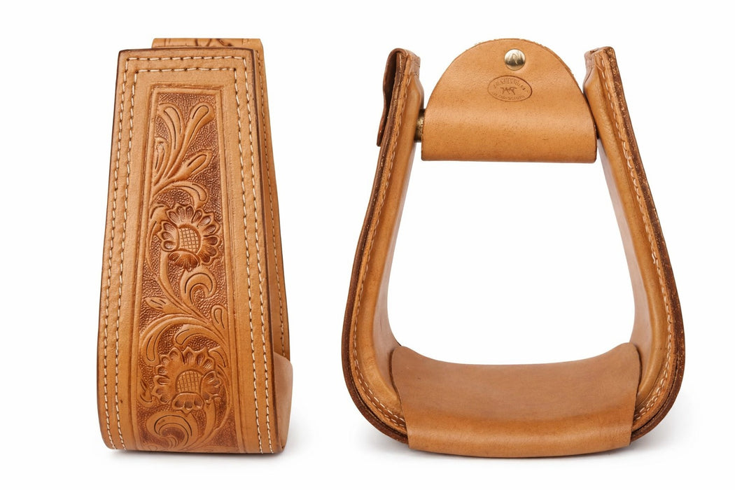 Horse Western Saddle Tack Floral Hand Tooled Leather Covered Stirrups 51173