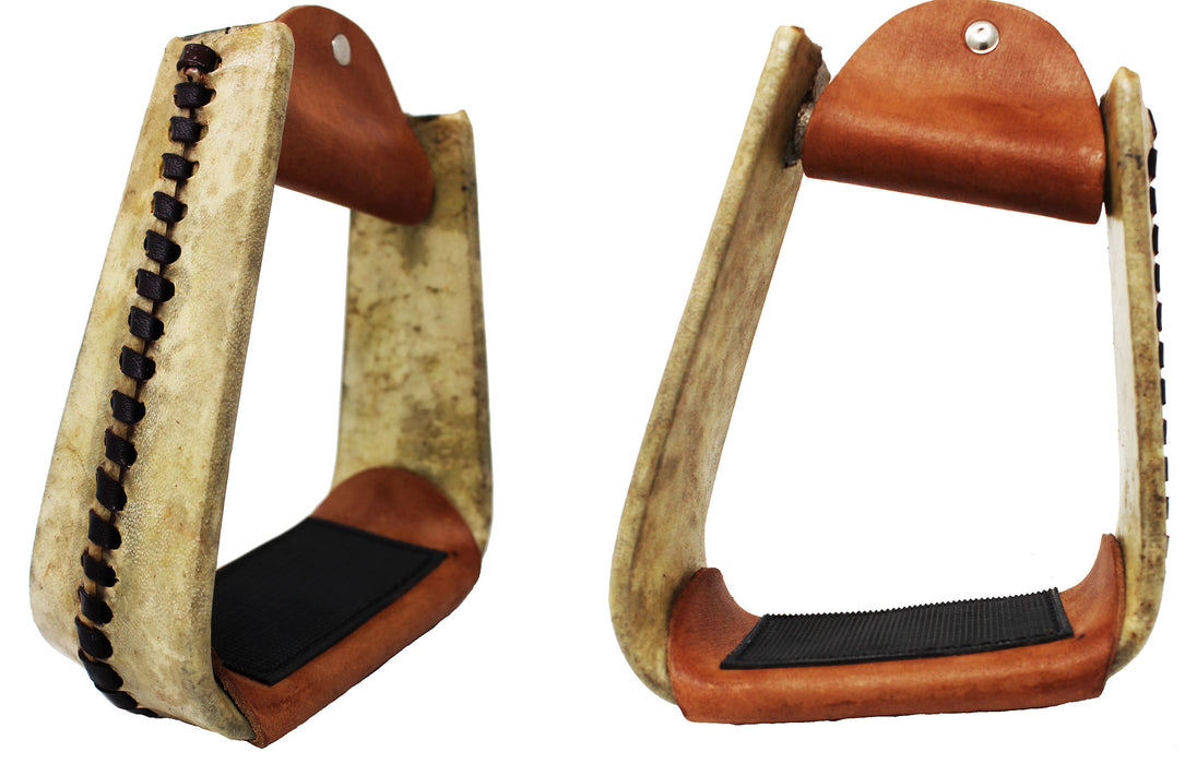 5" wide Horse Western Saddle Rawhide Leather Covered Angled Roper Stirrups 51174