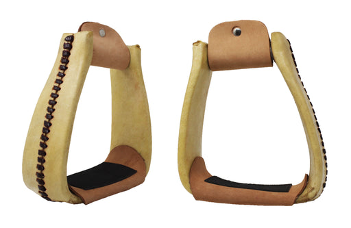 Horse Saddle Stirrups 5" Wide Horse Western Saddle Rawhide Leather Covered Angled Roper Stirrups 51174A