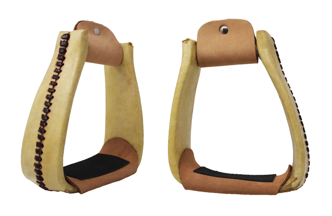 Horse Saddle Stirrups 5" Wide Horse Western Saddle Rawhide Leather Covered Angled Roper Stirrups 51174A