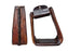 Horse Western Saddle Angled Roper Stirrups Rawhide Leather Covered 5" Wide Roper Stirrups with Rubber Grip Tread 51174V