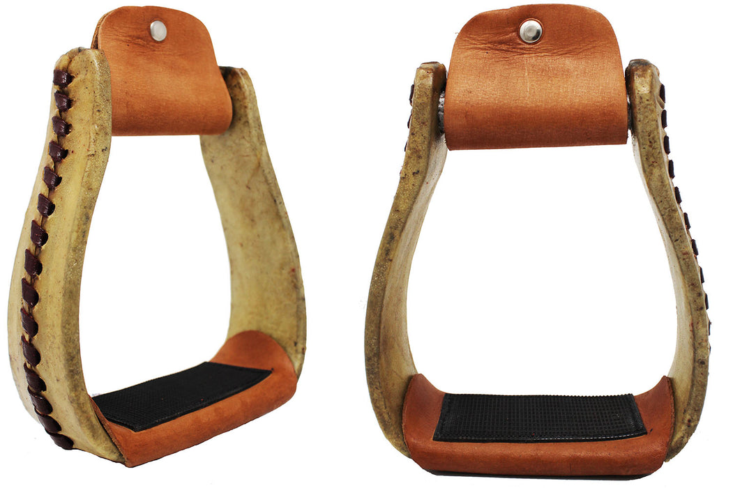 Horse Western Rawhide Covered Aluminum Saddle Roper Stirrups Tack 51175