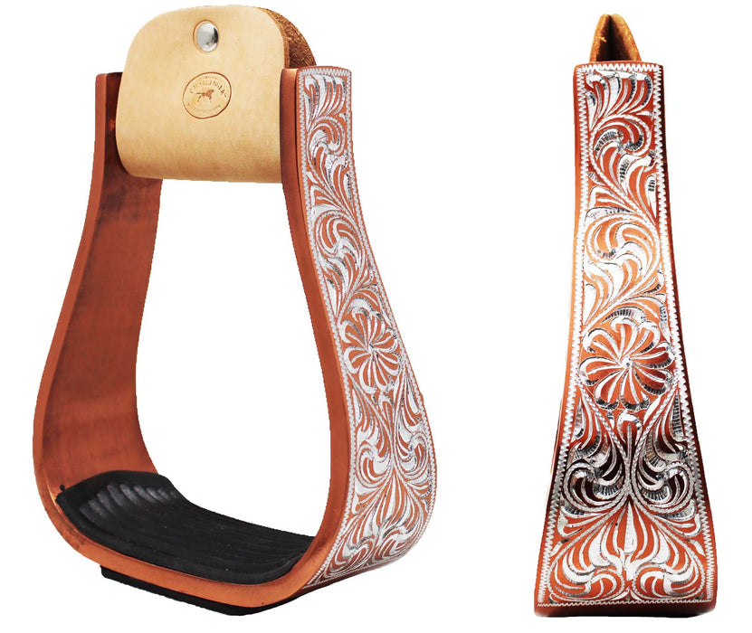 Horse Western 5" Wide Barrel Racer Engraved Aluminum Show Stirrups 51177v