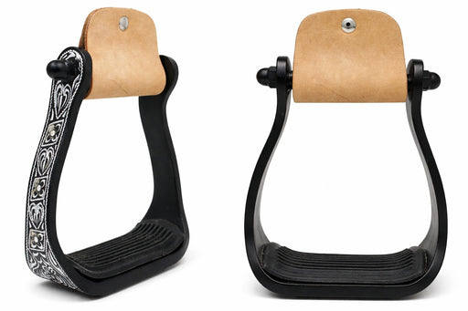Horse Western Black Engraved Rhinestone Barrel Racing Aluminum Show Stirrups 51179v