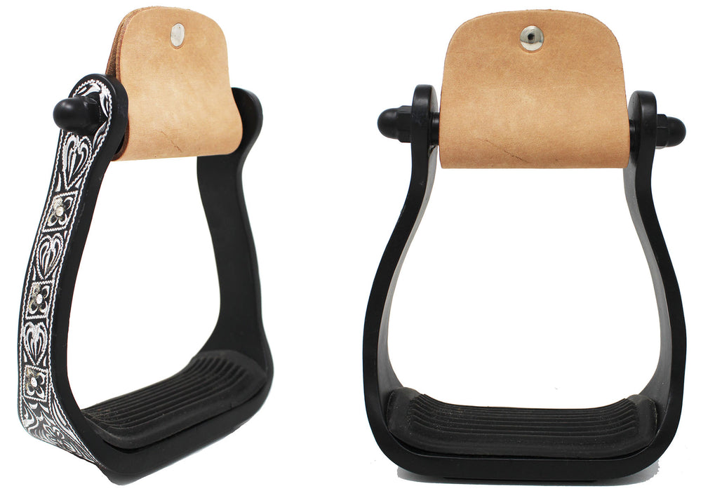 Challenger Western Black Engraved Aluminum Barrel Racing Horse Stirrups 51179