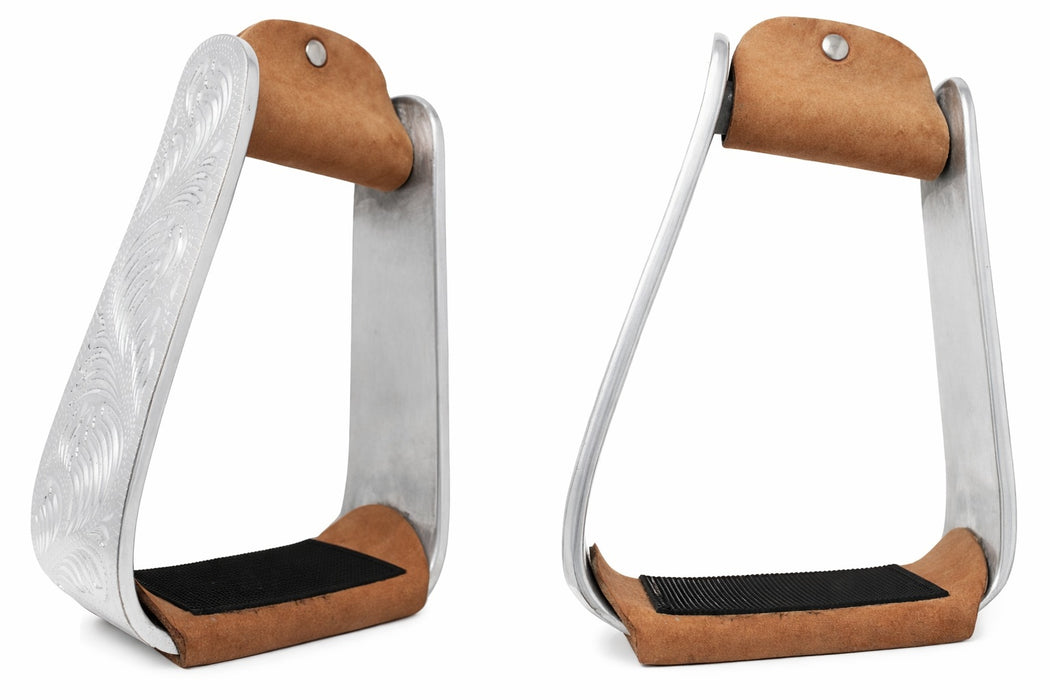 Horse Saddle Stirrups Western Saddle Engraved Aluminum Angled Slanted Bell 51188