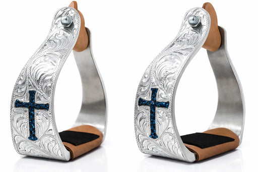 Horse Horse Saddle Stirrups Western Aluminium Twisted Engraved Rhinestone Cross 51189TR
