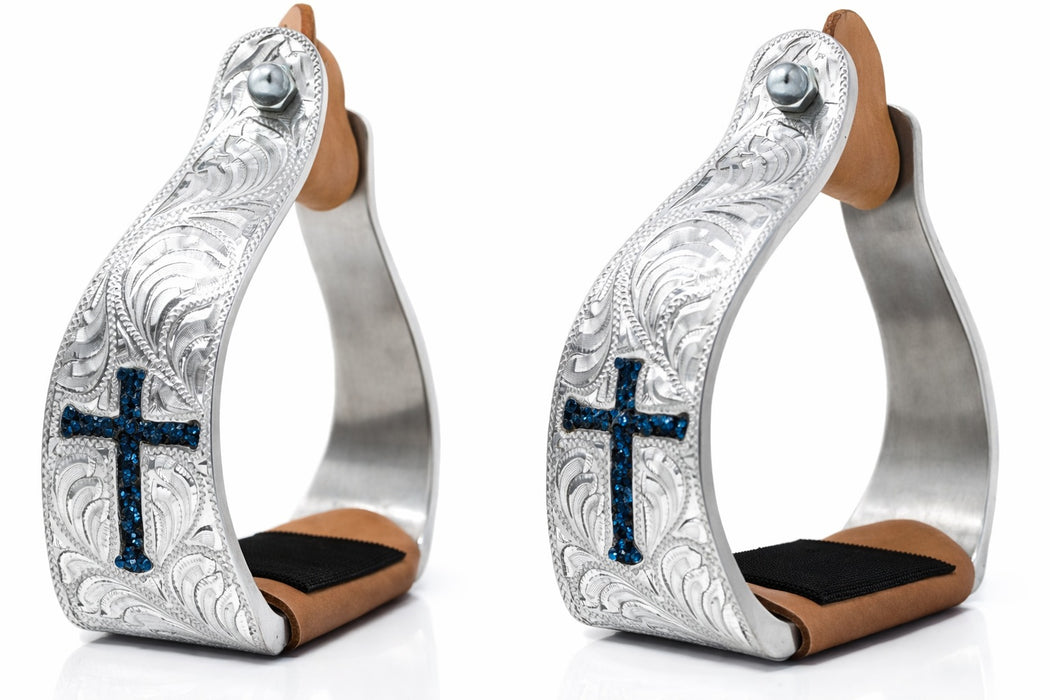 Horse Horse Saddle Stirrups Western Aluminium Twisted Engraved Rhinestone Cross 51189TR