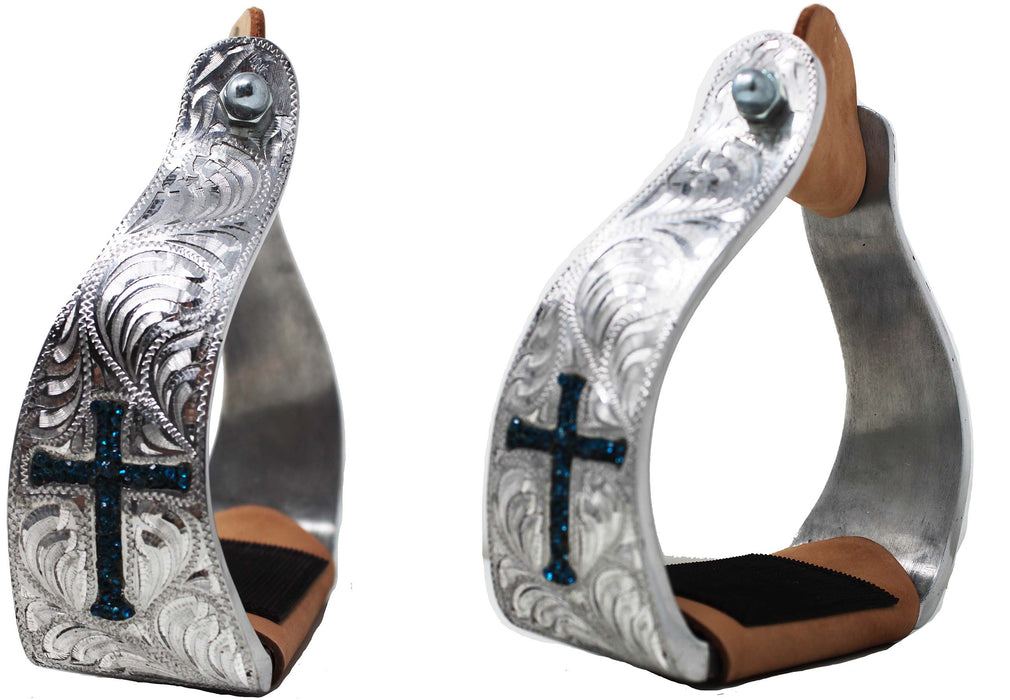 Horse Horse Saddle Stirrups Western Aluminium Twisted Engraved Rhinestone Cross 51189TR