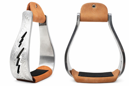 Horse Western Aluminum Engraved Lightning Bolt Cut-Out Saddle Stirrups 51208