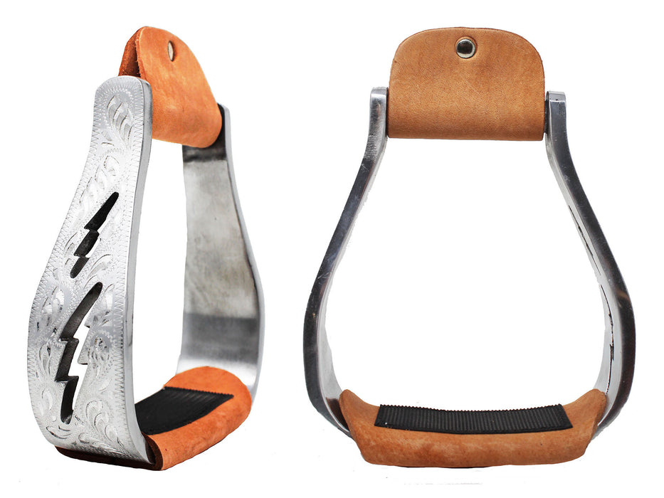 Horse Western Aluminum Engraved Lightning Bolt Cut-Out Saddle Stirrups 51208