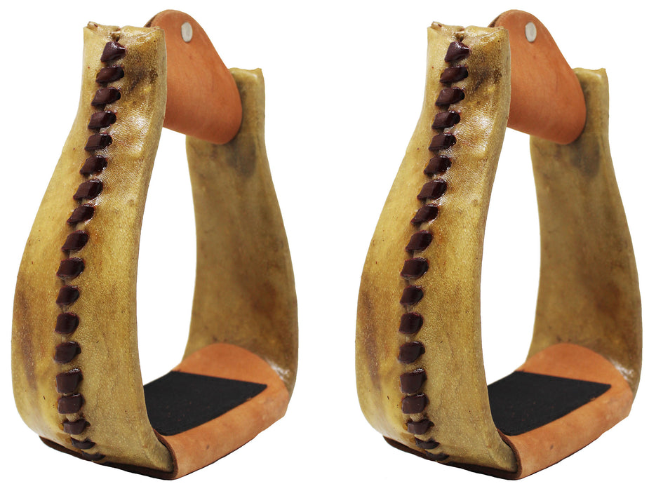 Horse Western Saddle Rawhide Leather Covered Slanted Roper Stirrup Pair 51209