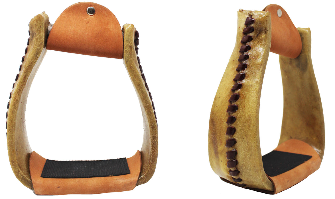 Horse Western Saddle Rawhide Leather Covered Slanted Roper Stirrup Pair 51209