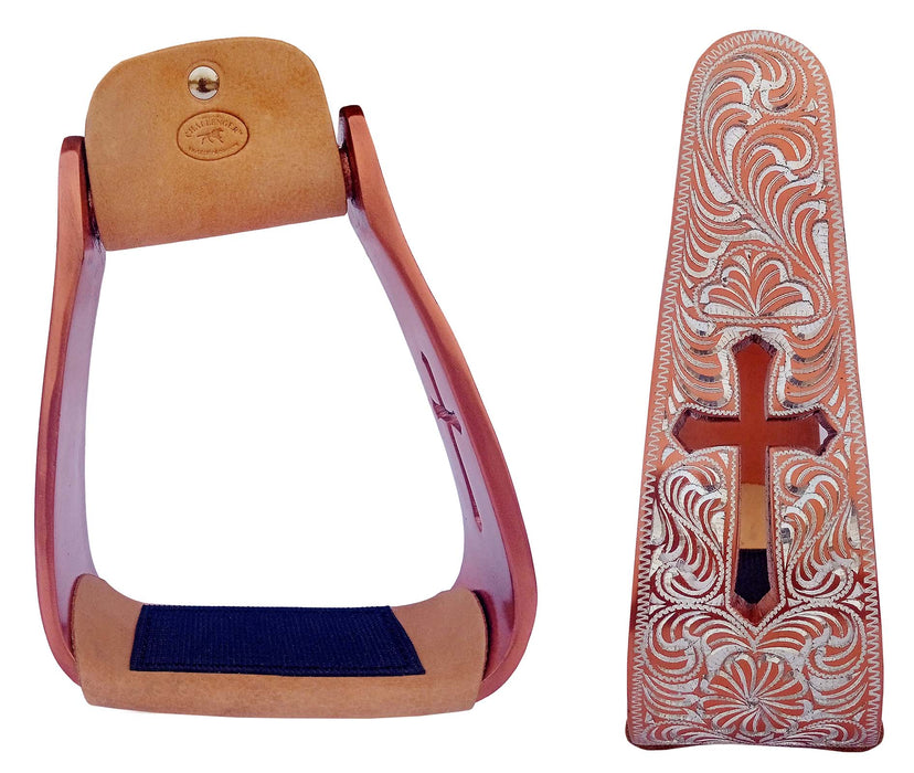 Horse Saddle Stirrups Western Lightweight Aluminum Engraved Cross Cut-Out 51211