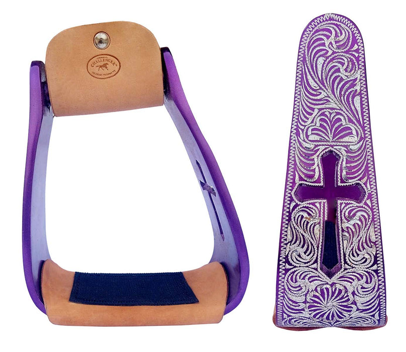 Horse Saddle Stirrups Western Lightweight Aluminum Engraved Cross Cut-Out 51211