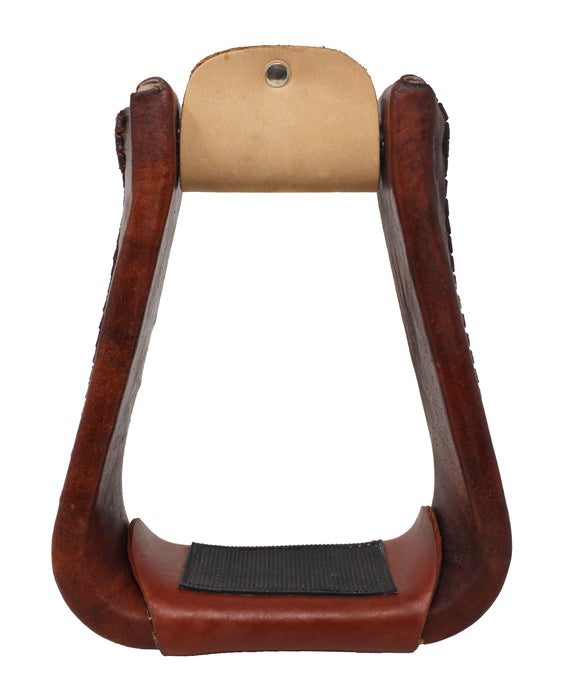 Horse Saddle Stirrups Western Brown Rawhide Covered Bell Riding 51217