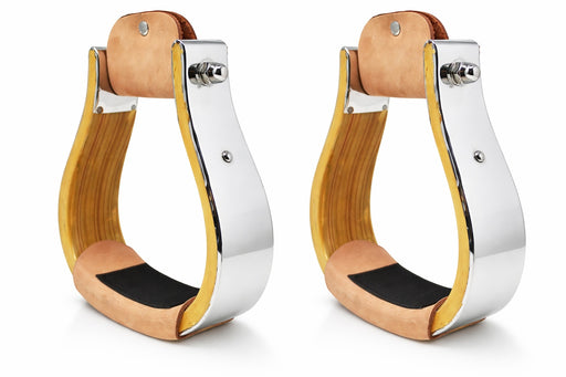 Horse 5-1/2"  Stainless Steel Covered Wooden Western Saddle Stirrups 51StainlessSteel