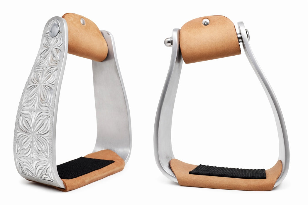 Horse Western Saddle Aluminum Engraved Roper Angled Slanted Stirrups 51228