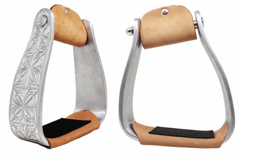 Horse Western Saddle Aluminum Engraved Roper Angled Slanted Stirrups 51228