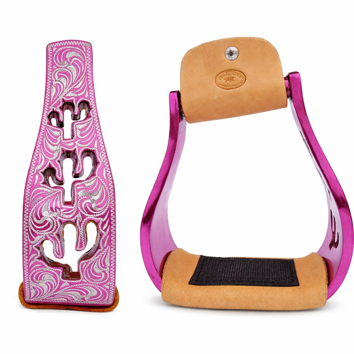 Horse Western 5" Slanted Offset Angled Cactus Engraved Aluminum Show Stirrups 51243