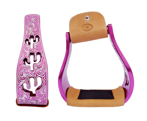 Horse Western 5" Slanted Offset Angled Cactus Engraved Aluminum Show Stirrups 51243