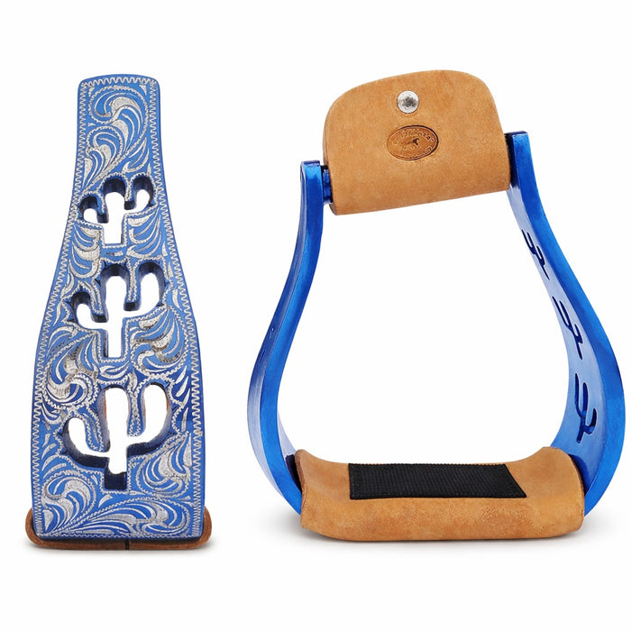 Horse Western 5" Slanted Offset Angled Cactus Engraved Aluminum Show Stirrups 51243
