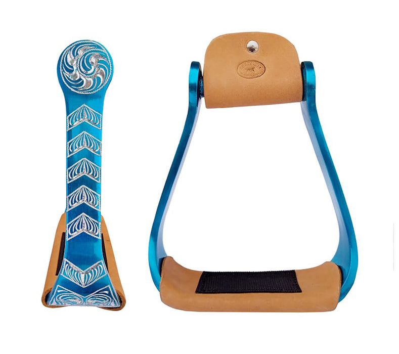 Horse Western 5" Wide Barrel Racer Engraved Aluminum Show Stirrups 51244
