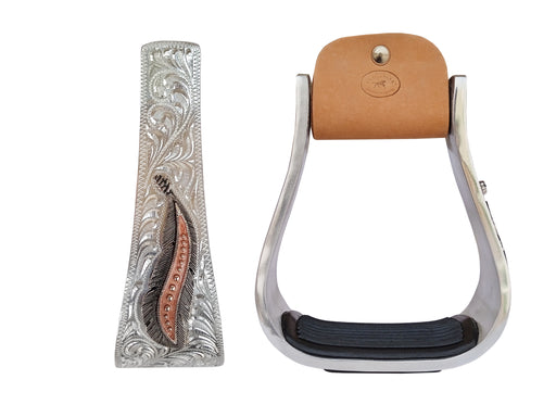 Horse Western Aluminum Feather Engraved Saddle Stirrups 51245