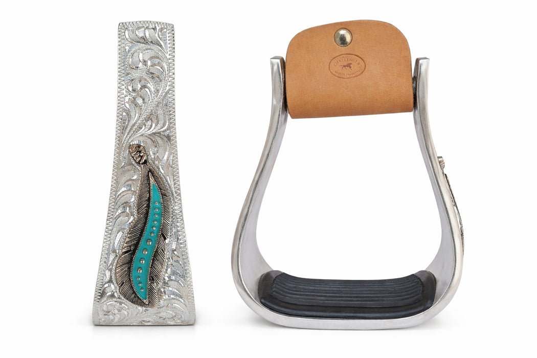 Horse Western Aluminum Feather Engraved Saddle Stirrups 51245