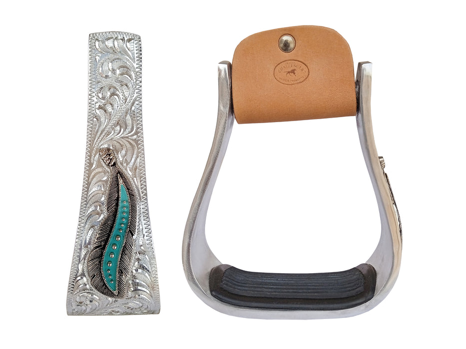 Horse Western Aluminum Feather Engraved Saddle Stirrups 51245