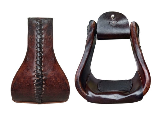 Horse Western 5" Wide Saddle Brown Rawhide Covered Bell Saddle Stirrups 51247
