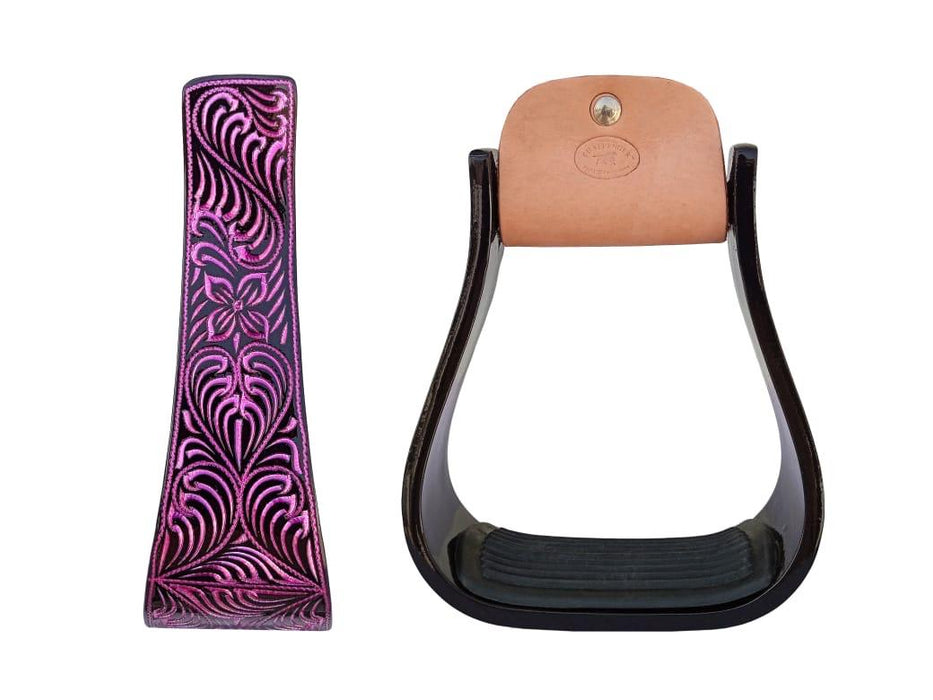 Horse Western 5" Wide Barrel Racer Black Aluminum Engraved Show Stirrups 51248
