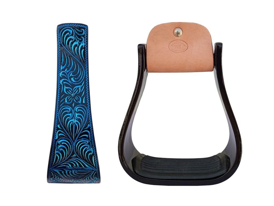 Horse Western 5" Wide Barrel Racer Black Aluminum Engraved Show Stirrups 51248